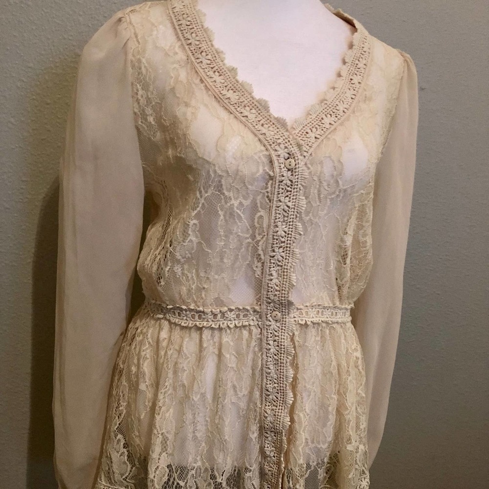 Long Sleeve Ivory Lace Blouse